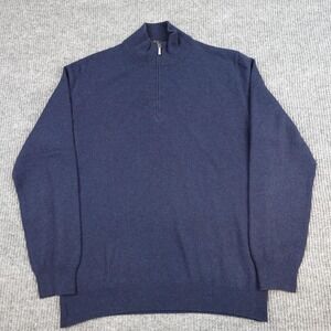 MooRER Sweater Mens Large Blue Wool 1/4 Zip Mock Neck Knit Pullover Long Sleeve
